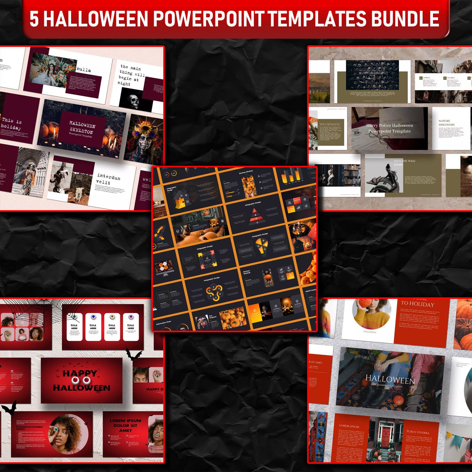Halloween Powerpoint Templates Presentations Bundle cover image.