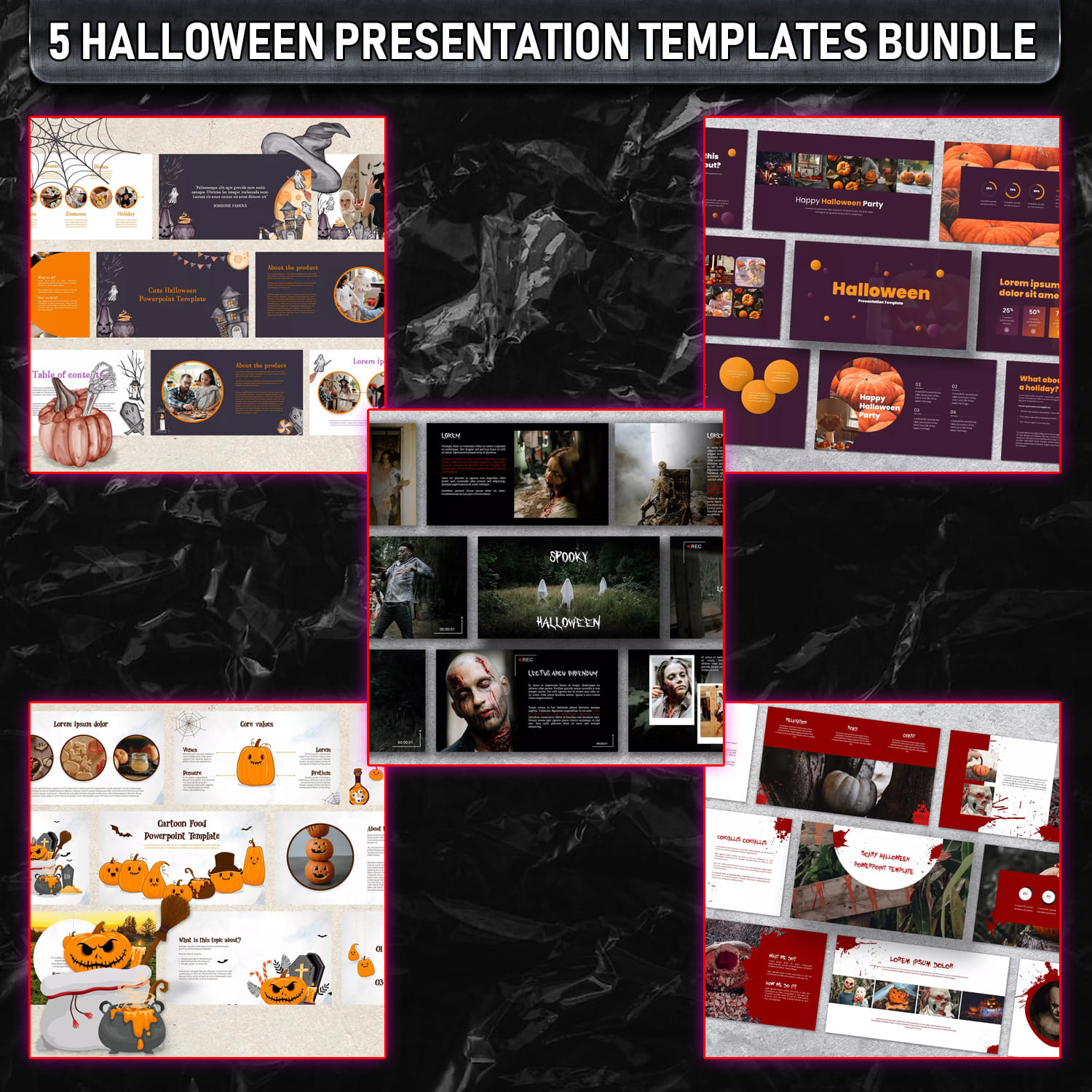 Halloween Presentation Powerpoint Templates Bundle cover image.