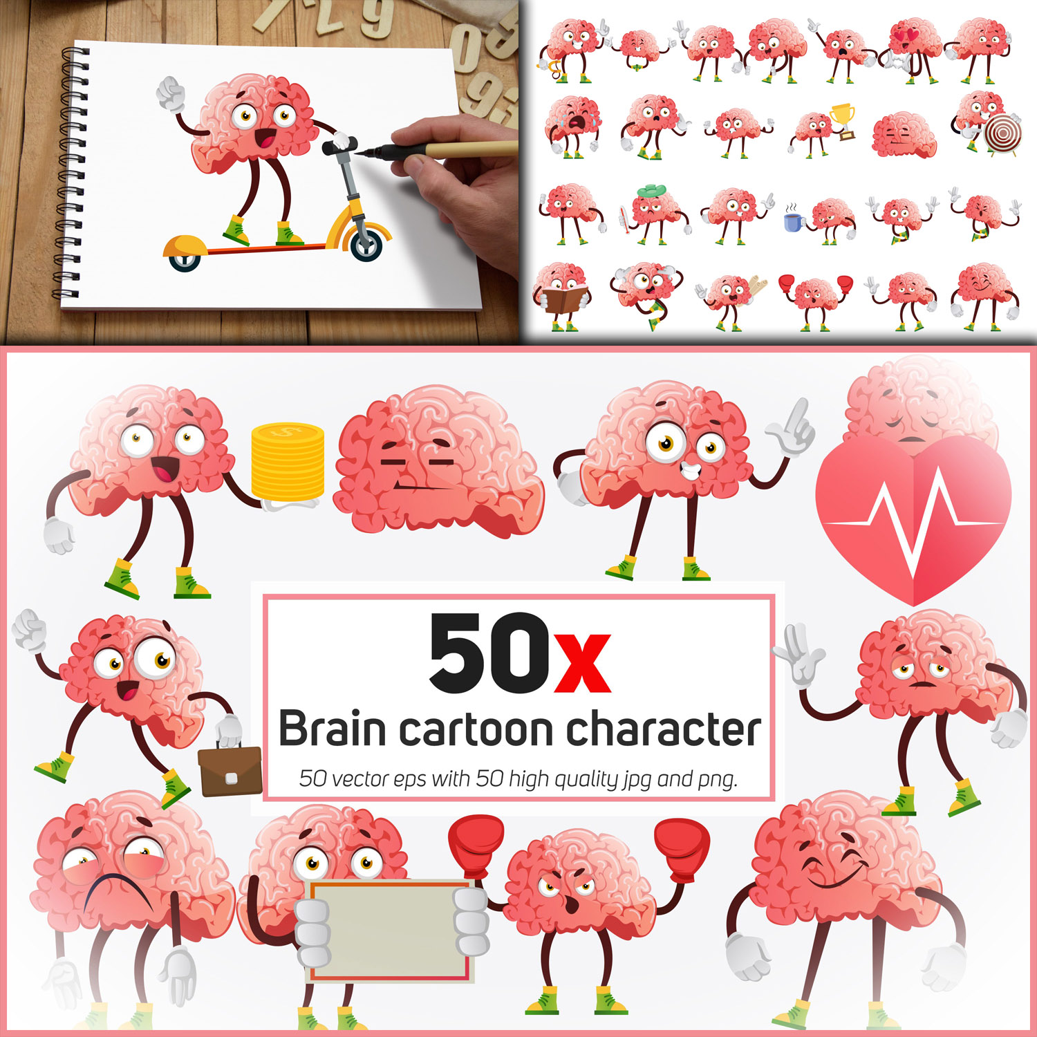 Preview brain cartoon character collection illustratio.
