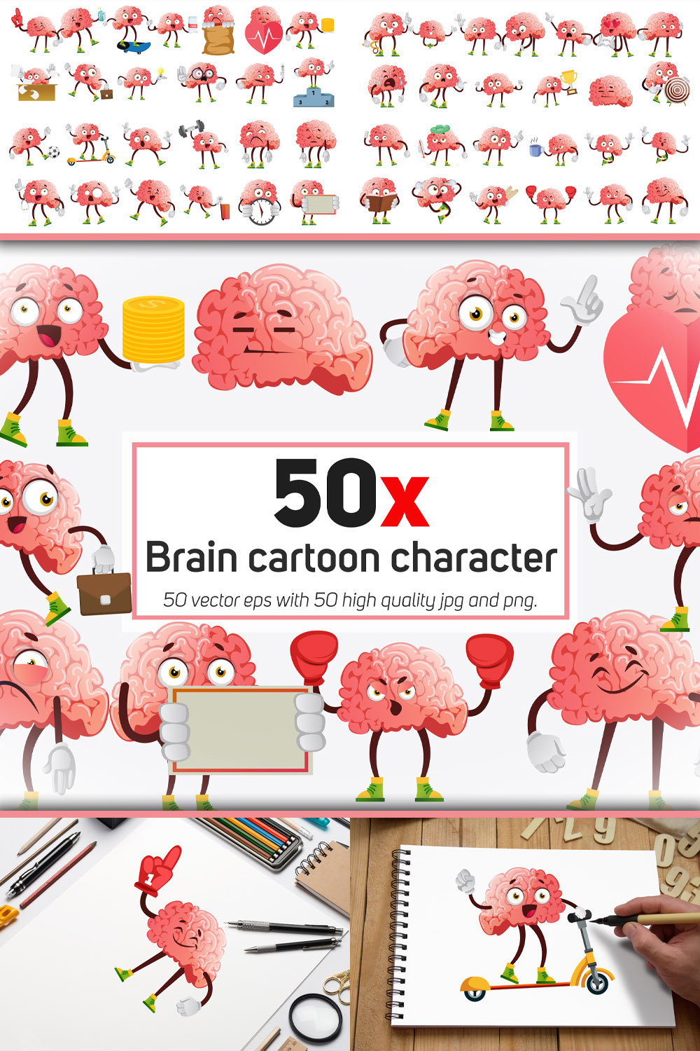 Brain cartoon character collection illustratio of pinterest.