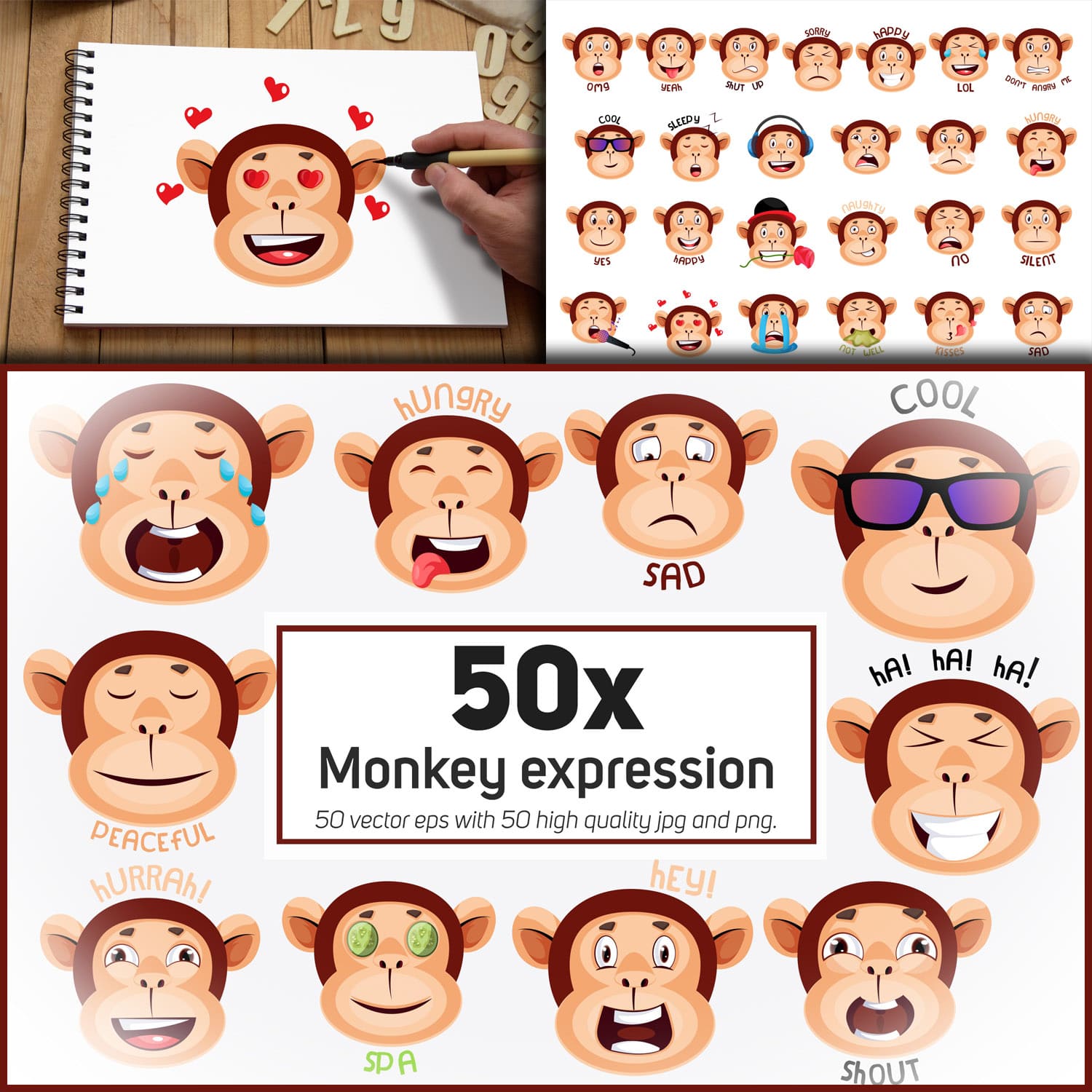 Preview monkey expression emoticon collection illustrations.
