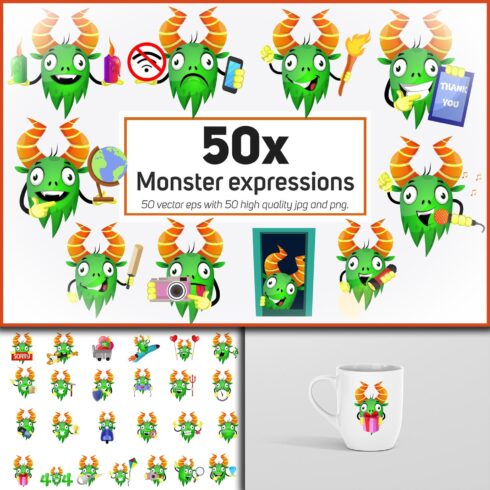 Prints of monster expressions or emoticon collection.