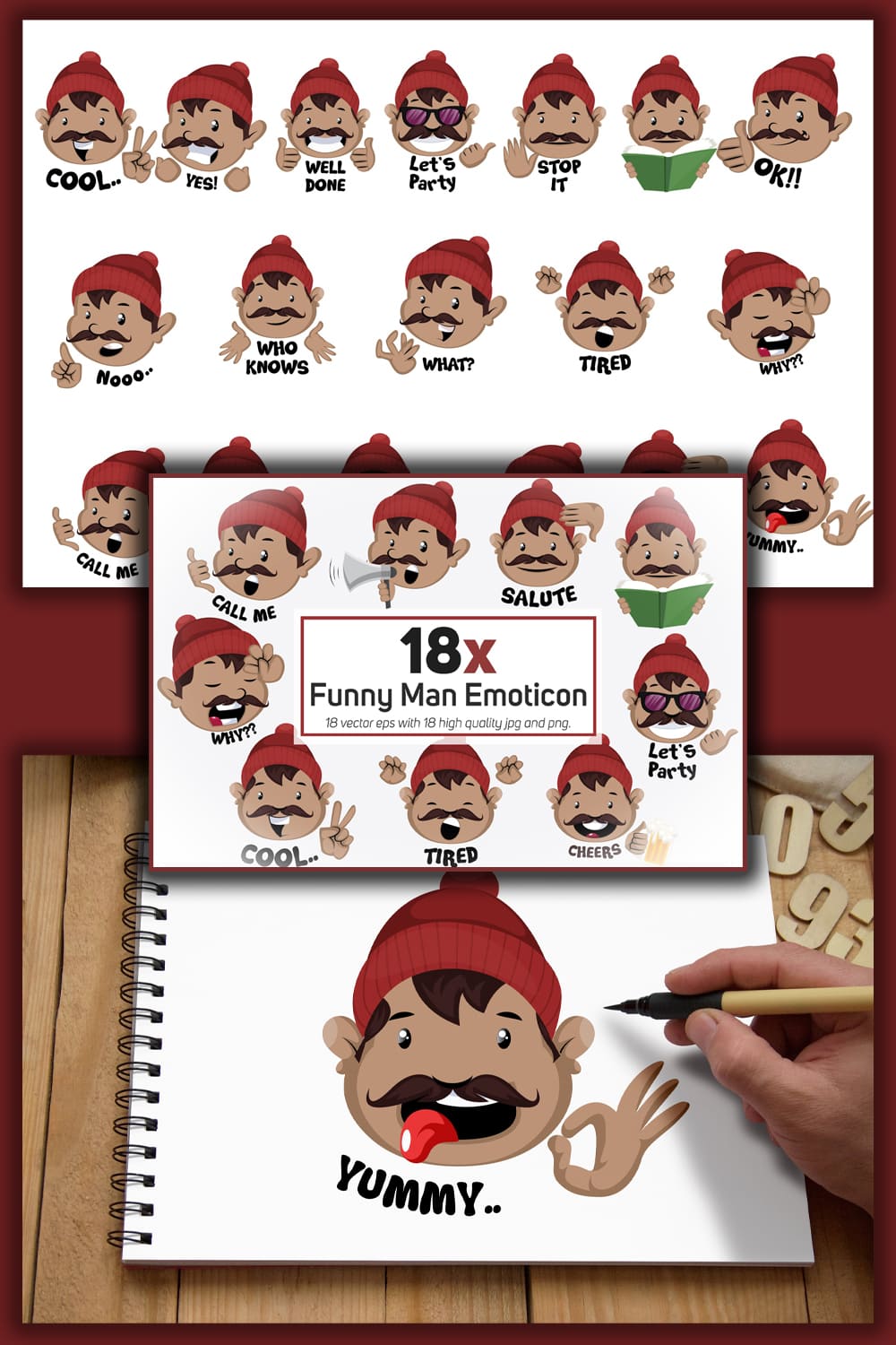 Funny man emoticon or stickers character colle of pinterest.