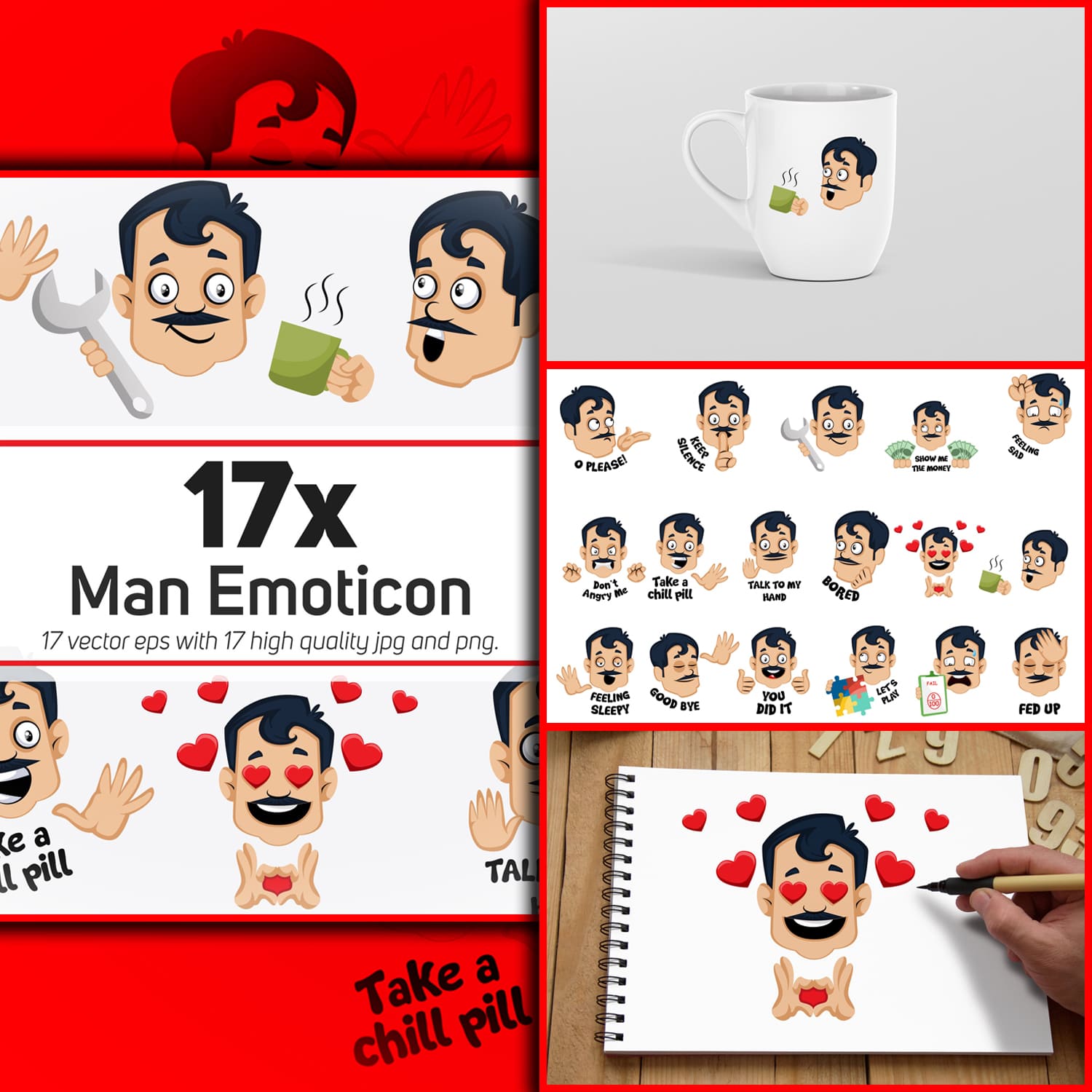 Preview man emoticon or stickers character collection.