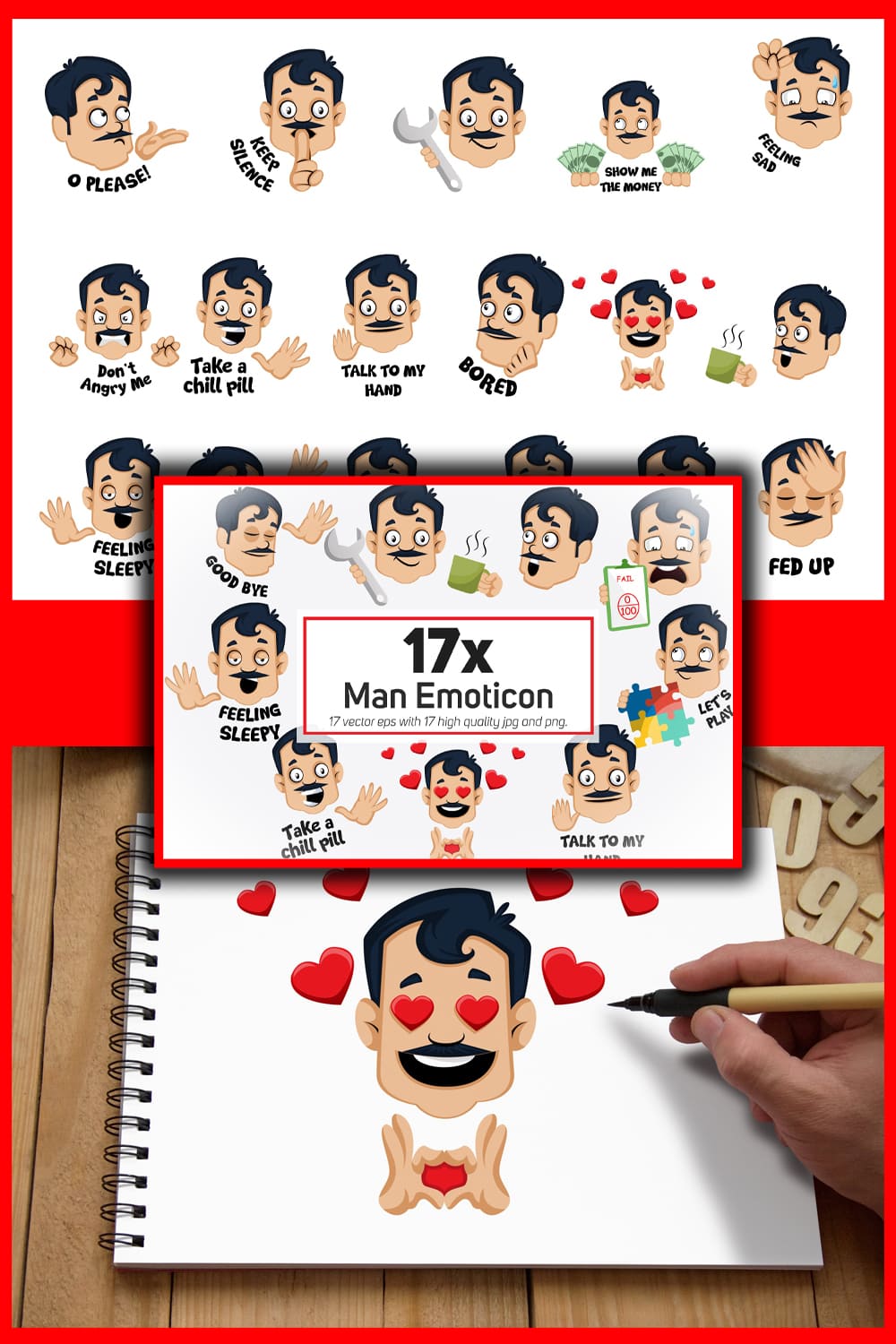 Man emoticon or stickers character collection of pinterest.