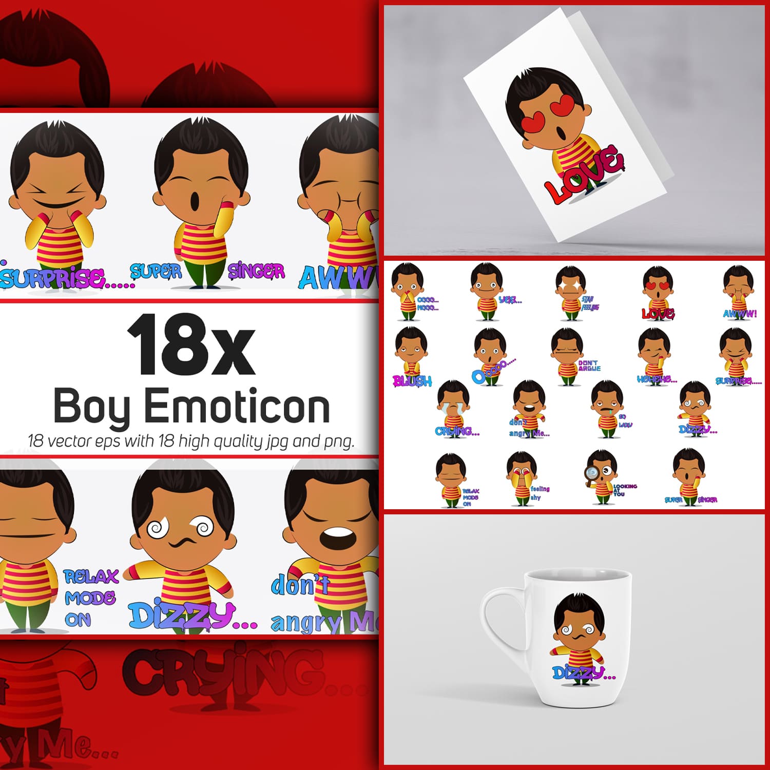 Preview boy emoticon or stickers character collection.
