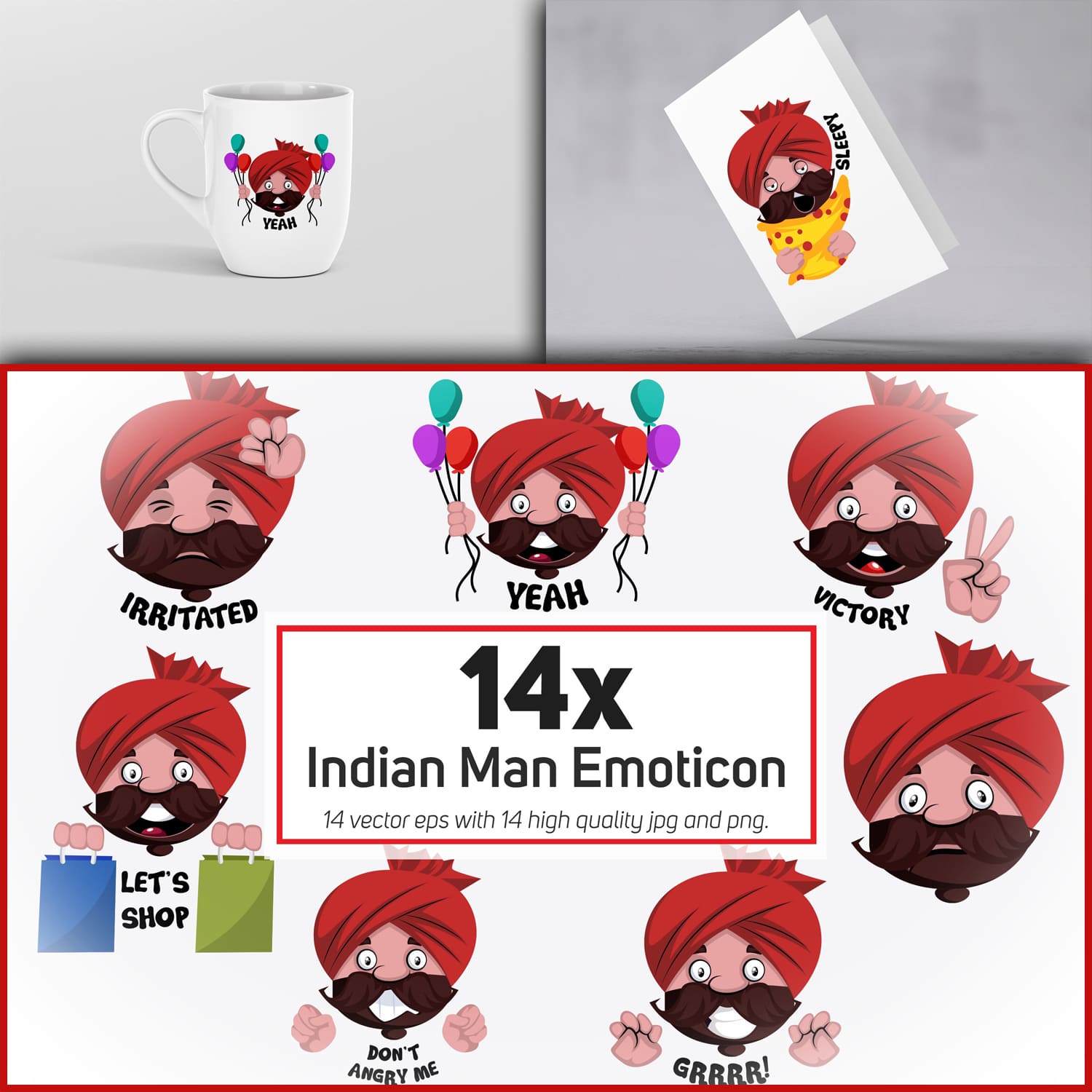 Preview indian man emoticon or stickers character coll.