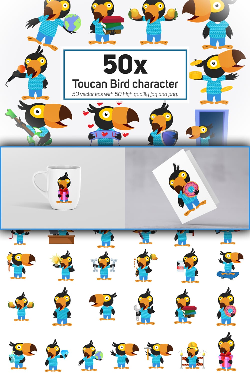 Toucan bird character or sticker collection of pinterest.