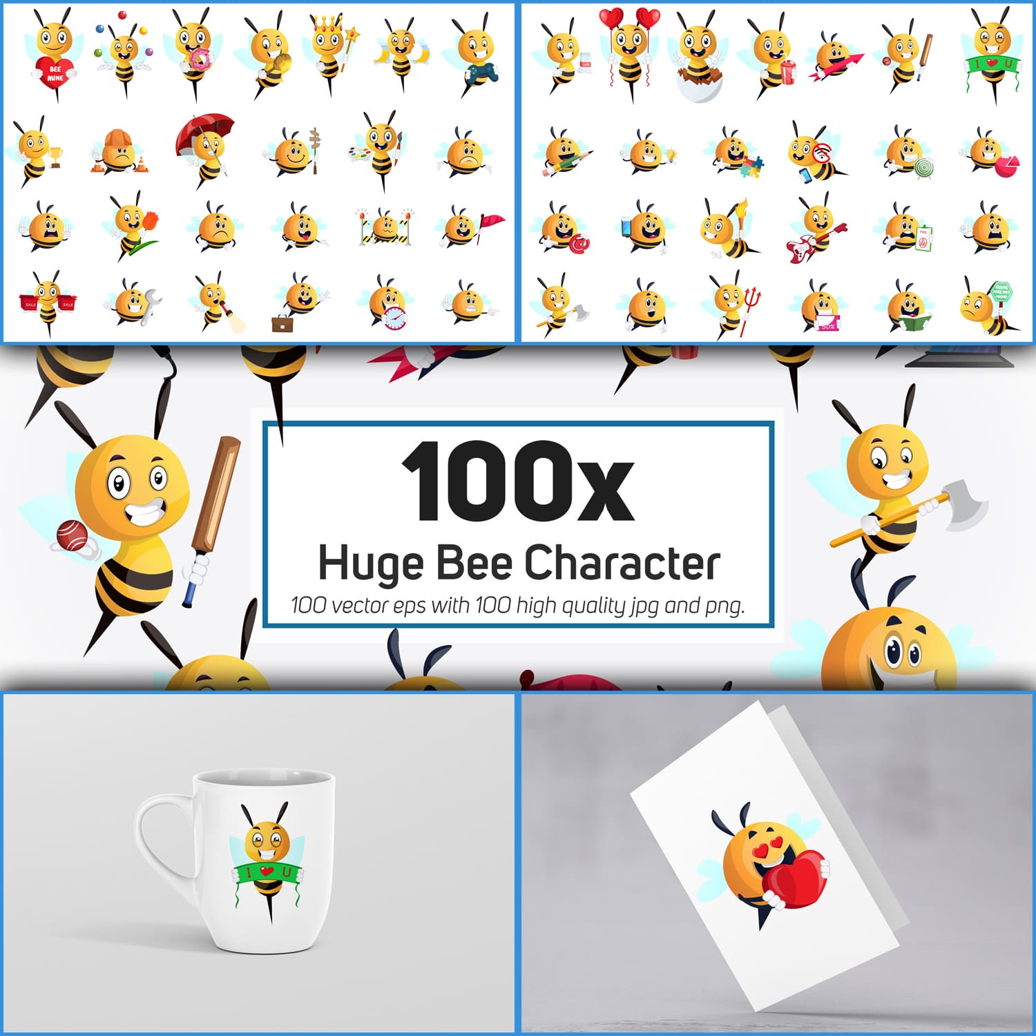 Prints of huge bee character collection illustration.