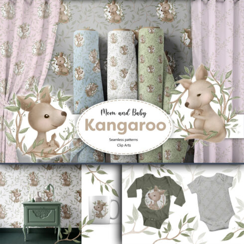 Kangaroo Seamless Patterns Clipart cover image.