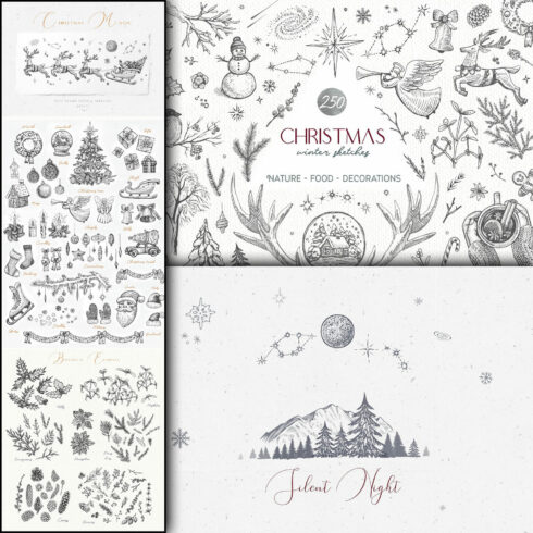 Illustrations christmas winter sketches vector images.