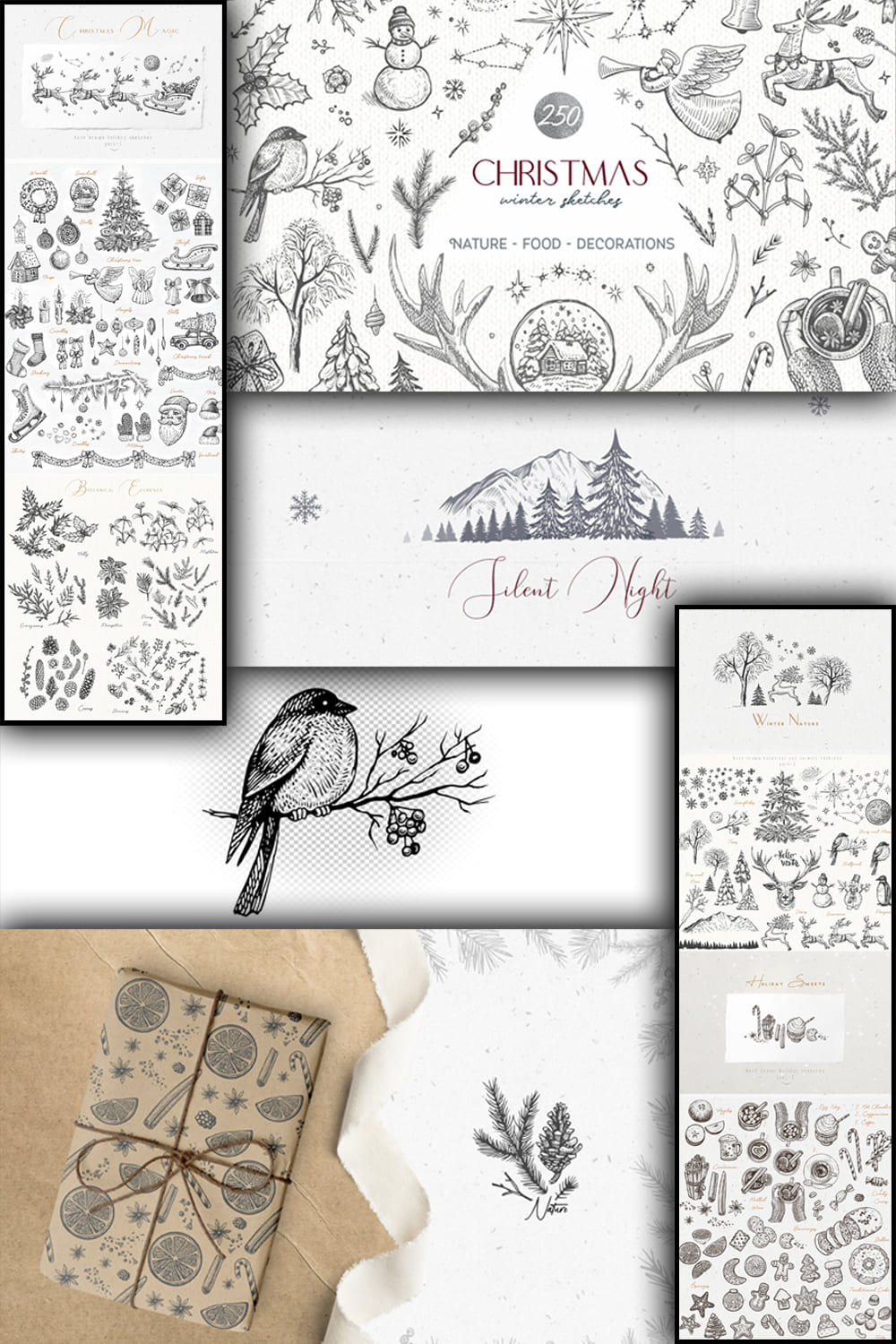 Christmas winter sketches vector images of pinterest.
