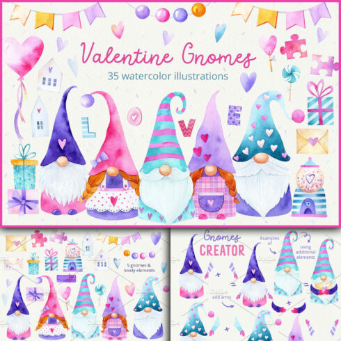 Three slides of Valentine Gnomes.