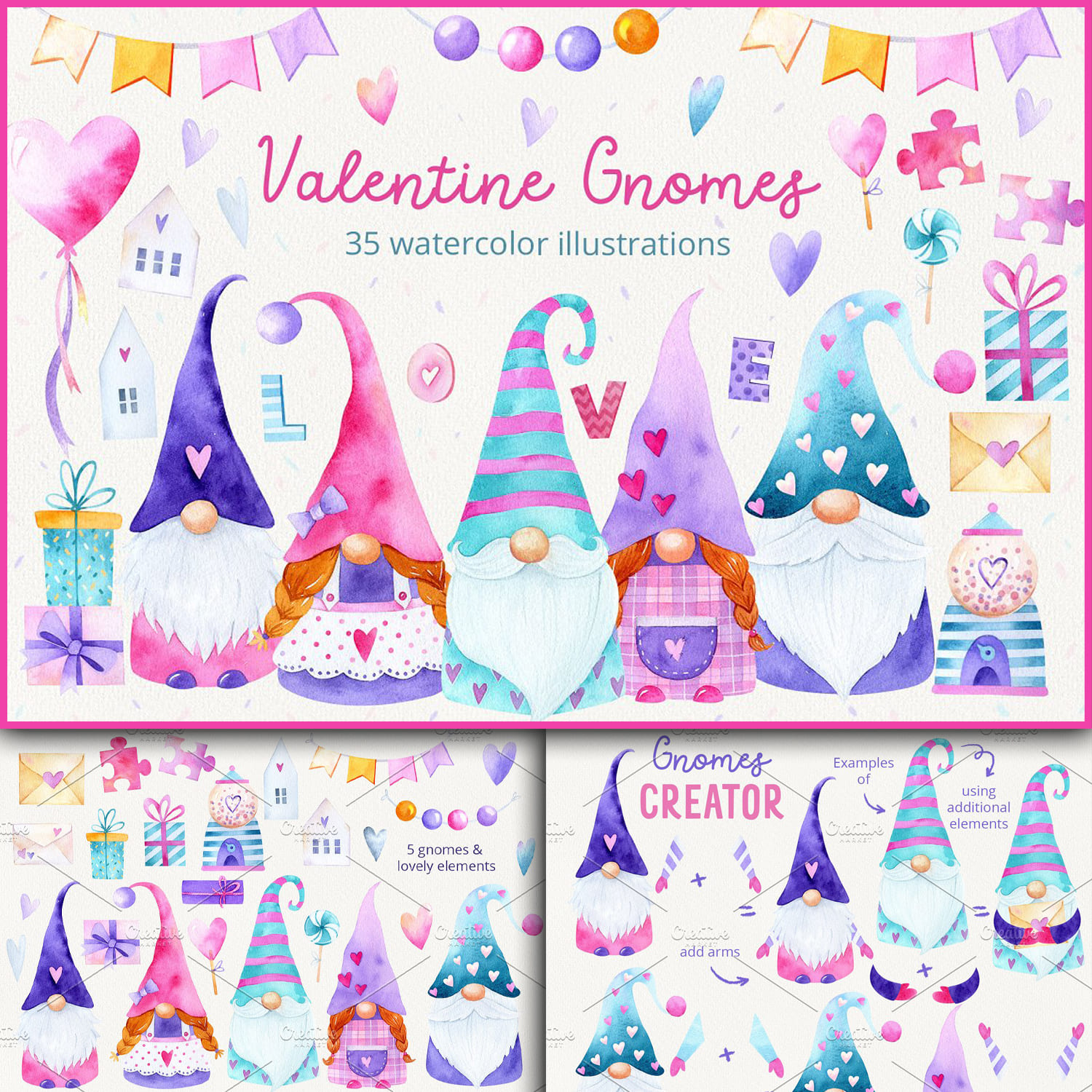 Three slides of Valentine Gnomes.
