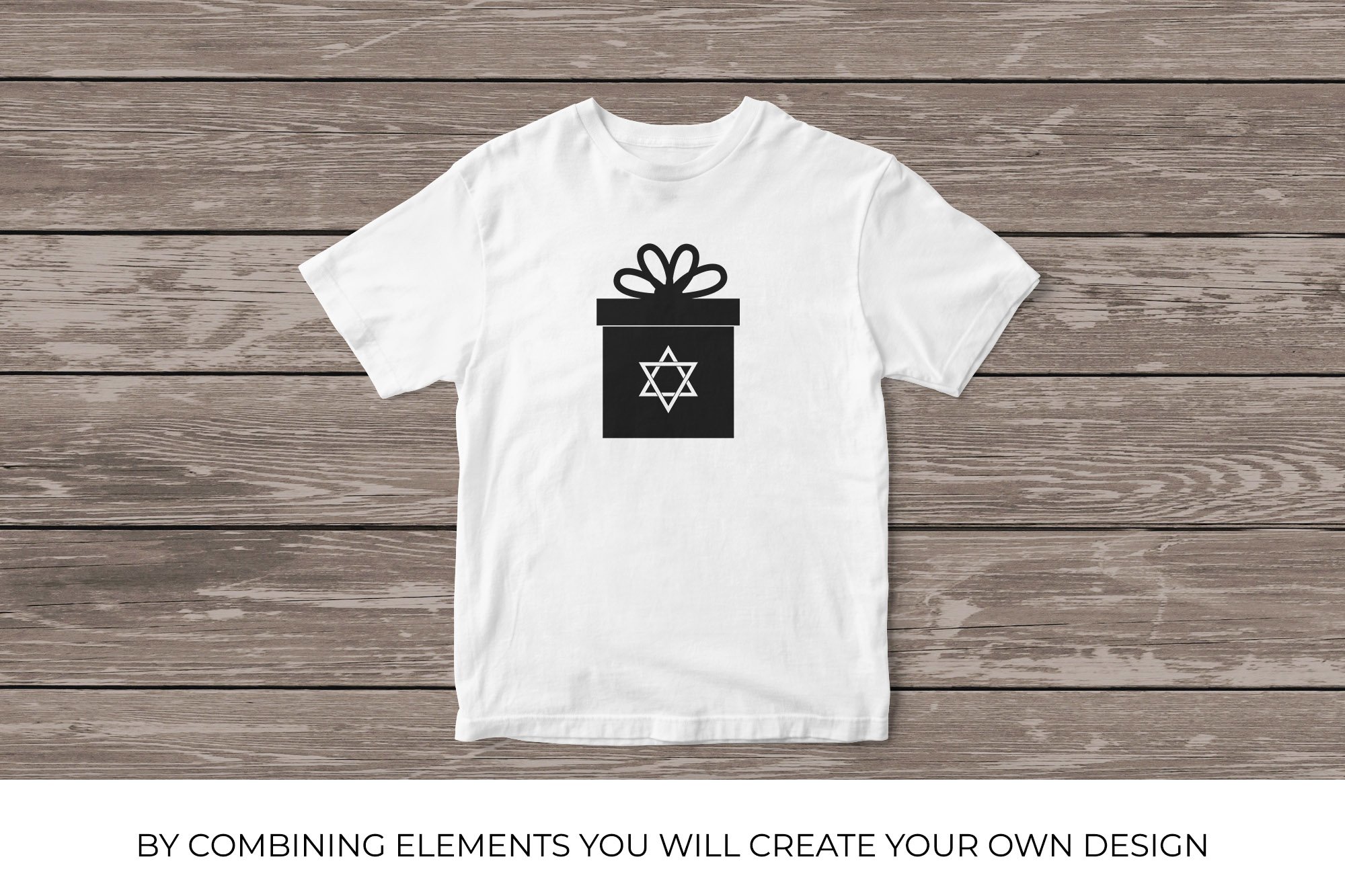The image of a black gift on a t-shirt.