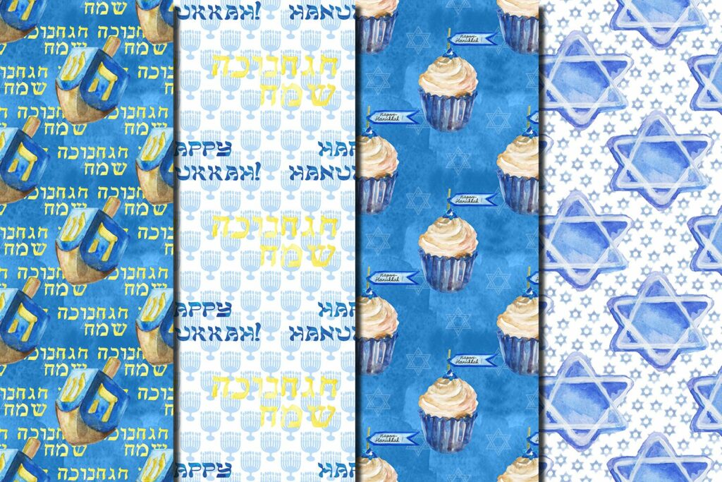 Watercolor Happy Hanukkah Seamless Digital Paper Pack – MasterBundles
