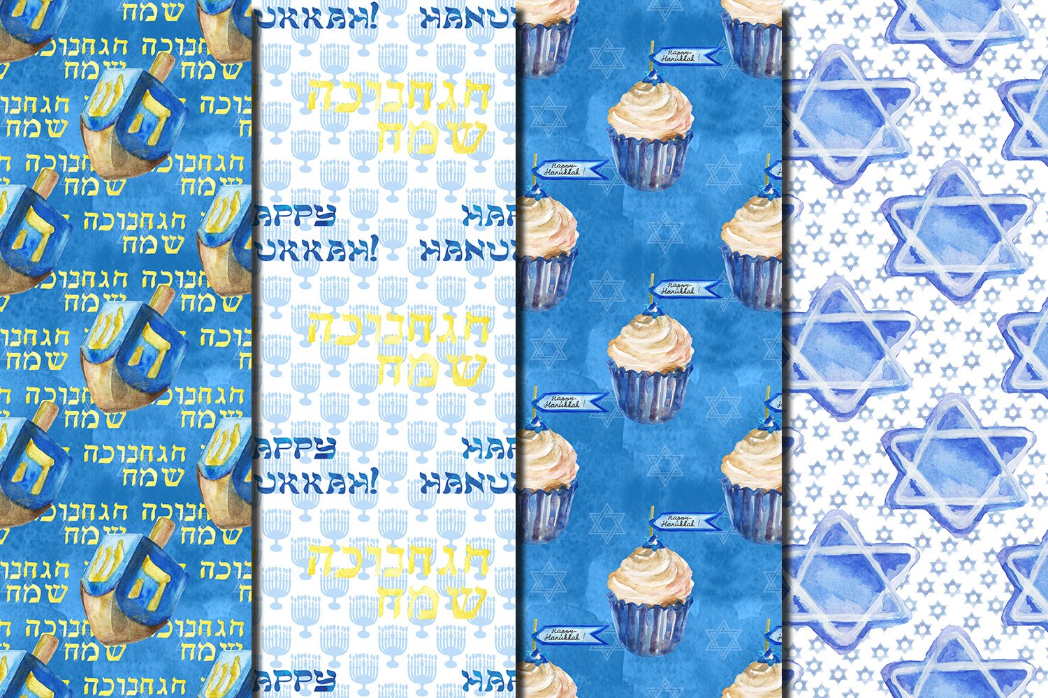 Beautiful images of blue-toned baked goods and other Hanukkah treats.