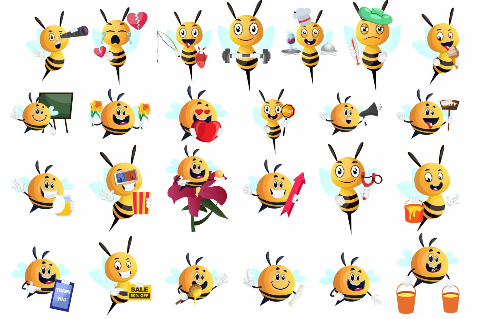 100 Huge Bee Character Collection Illustration – MasterBundles