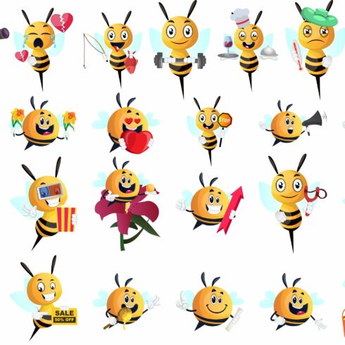 100 Huge Bee Character Collection Illustration – MasterBundles