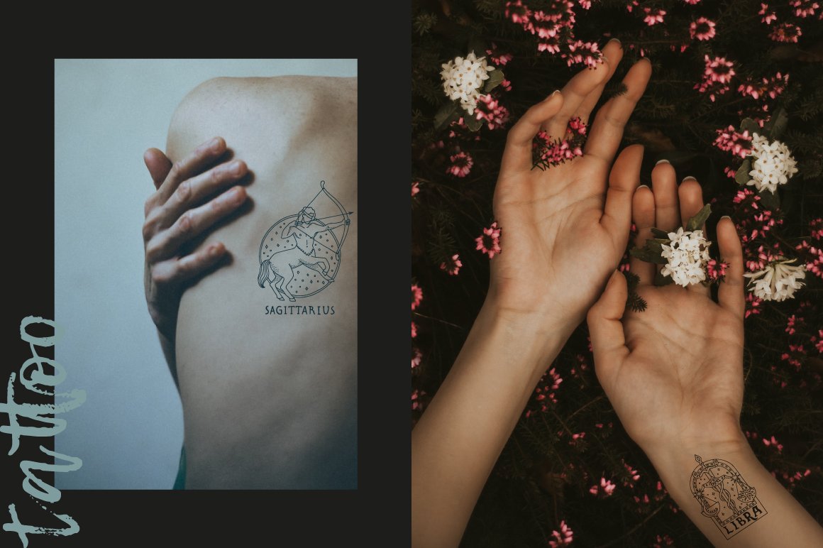 A picture with a tattoo of the sign of the zodiac.