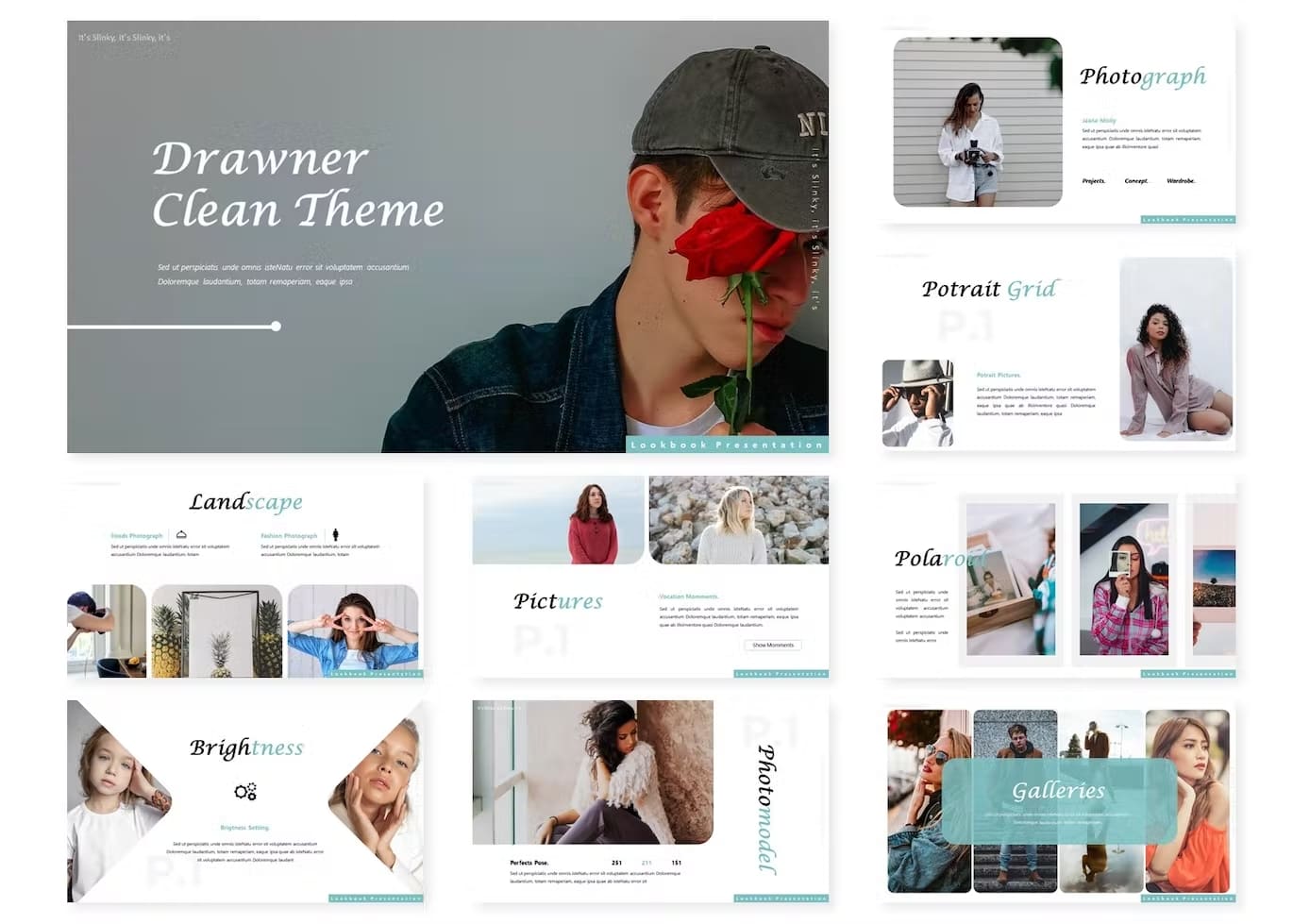 Pictures and portrait grid in the Drawner Clean Theme.