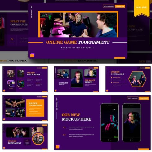 Online Game Tournament | Google Slides Template on the Violet Background.