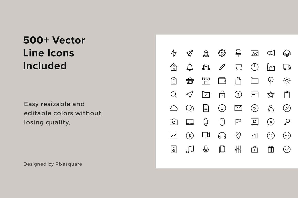 500+ vector icons on a white background.
