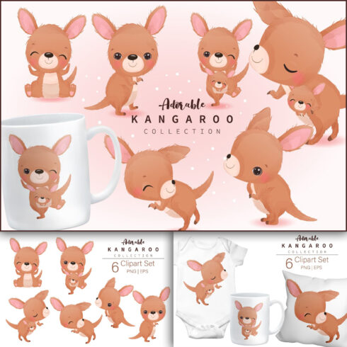 Adorable Kangaroo Clipart Set cover image.