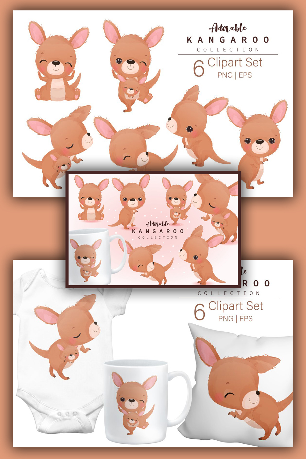 Adorable Kangaroo Clipart Set pinterest image.