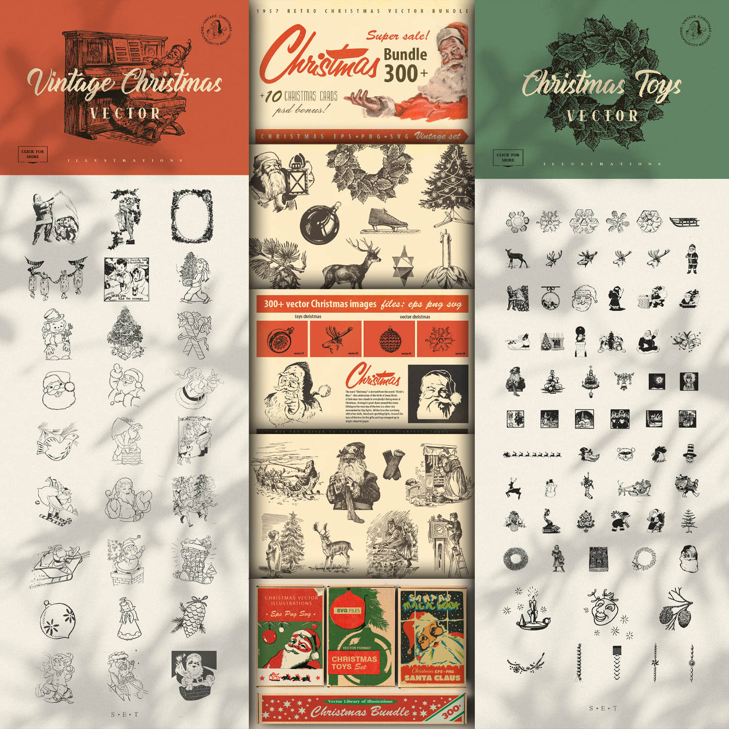 Illustrations of vintage christmas bundle.