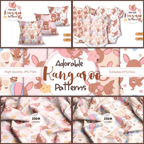 Cute Kangaroo Seamless Pattern Set cover image.
