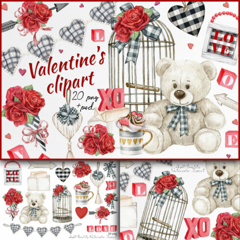 Illustrations watercolor valentines day clipart.