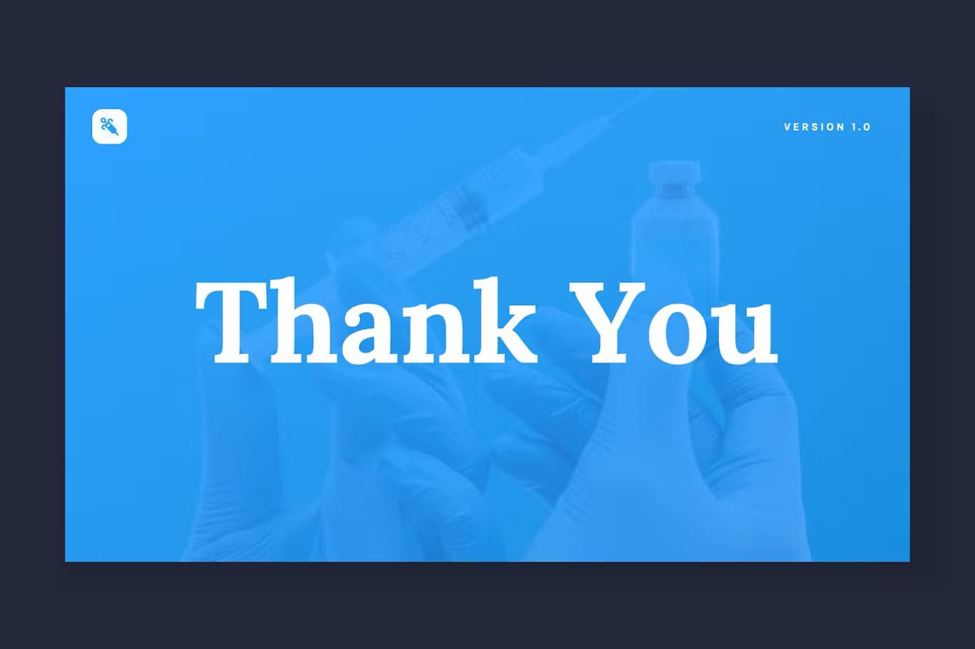 Inscription "Thank you" on the Vacino - Vaccine Powerpoint Template.