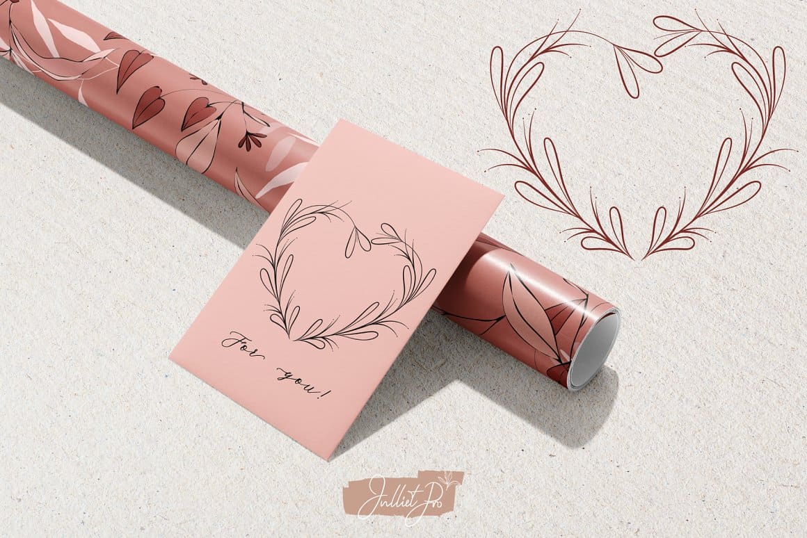 A pink card with a painted decorated heart and an inscription for you.