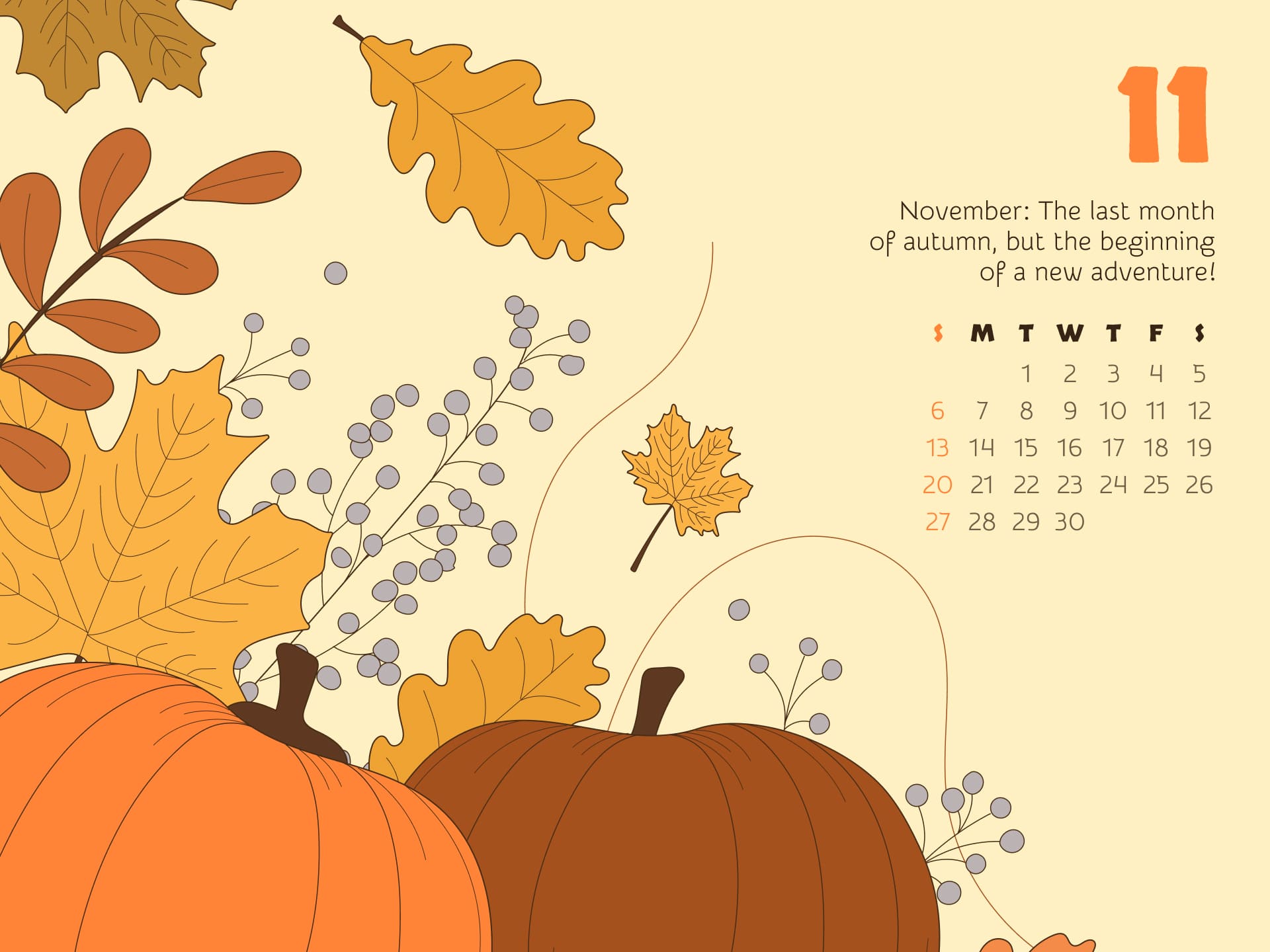 Calendar November in the picture size 1920x1440.