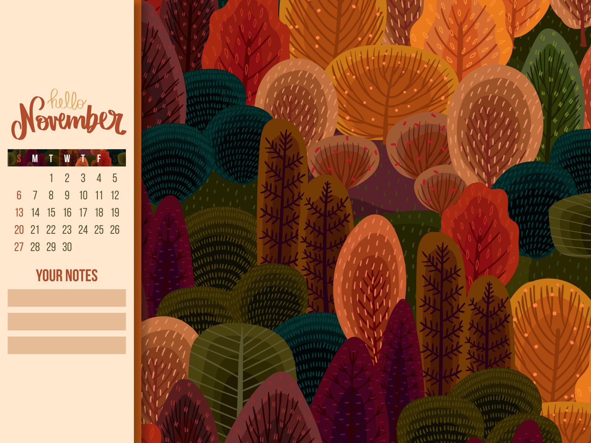 Free autumn calendar 1920x1440.