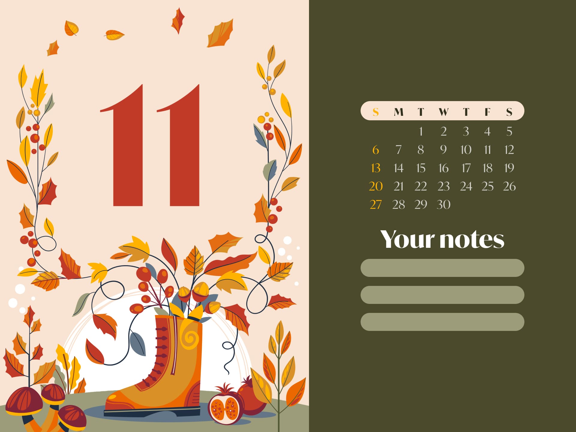 Free cute November calendar 1920x1440.