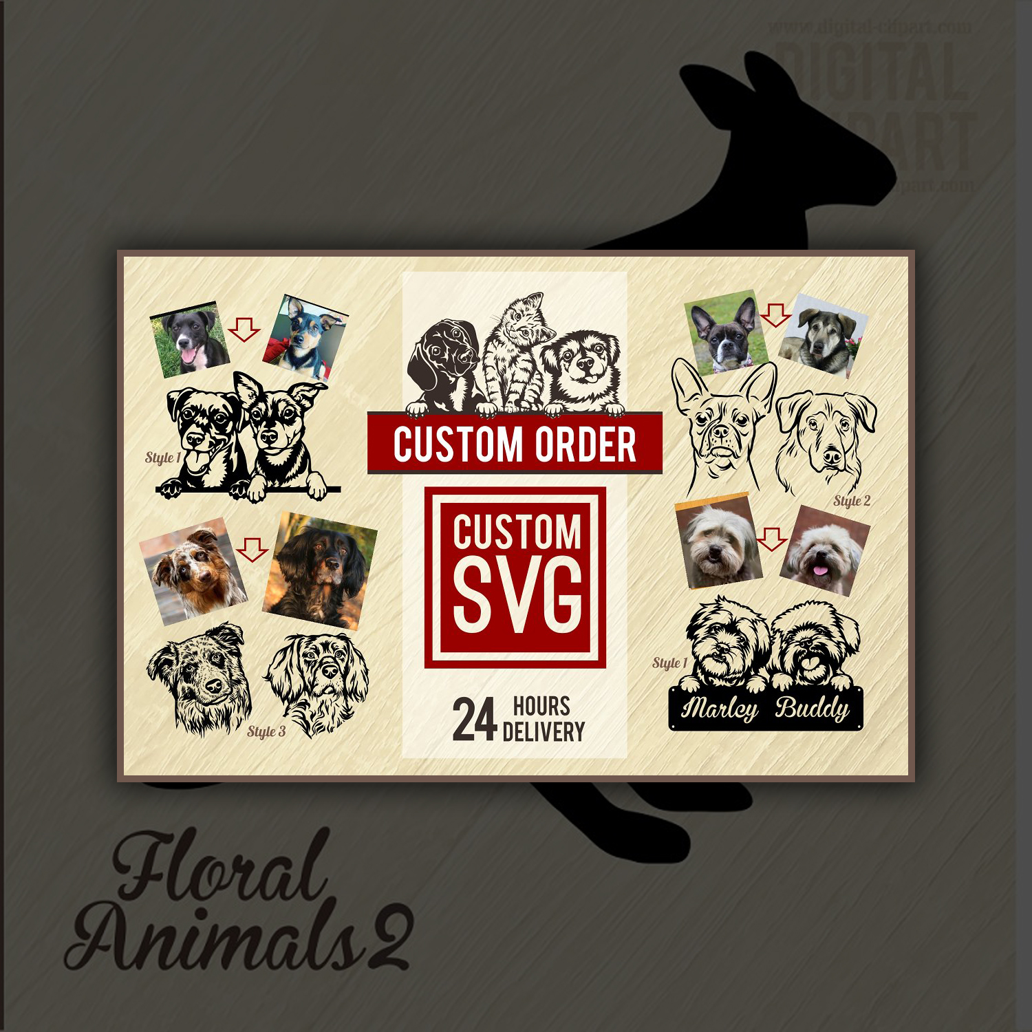 Kangaroo SVG Floral Animals Design cover image.