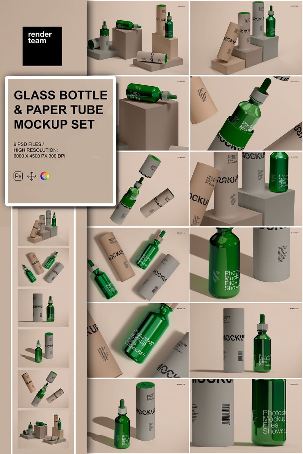 Glass bottle and paper tube mockups of pinterest.