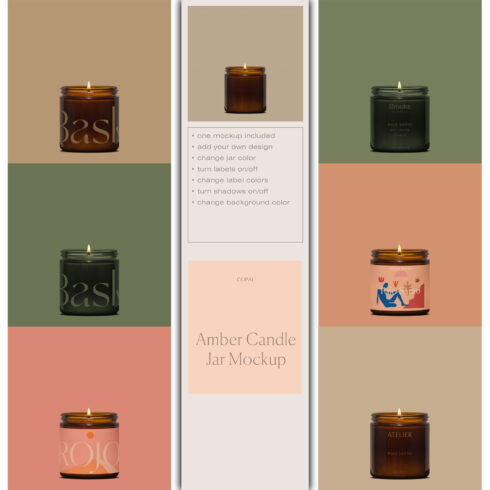 Prints of amber candle jar mockup.
