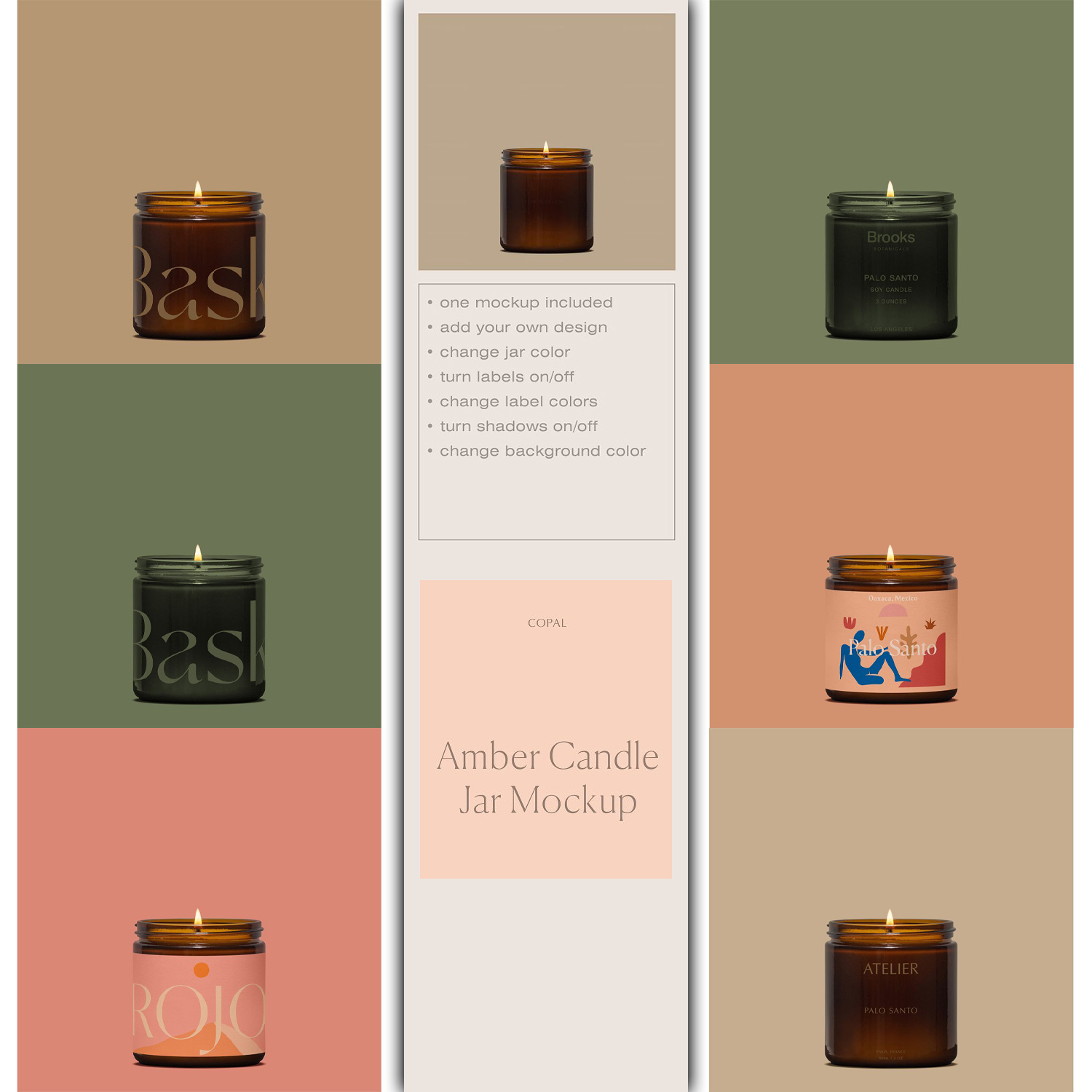 Prints of amber candle jar mockup.