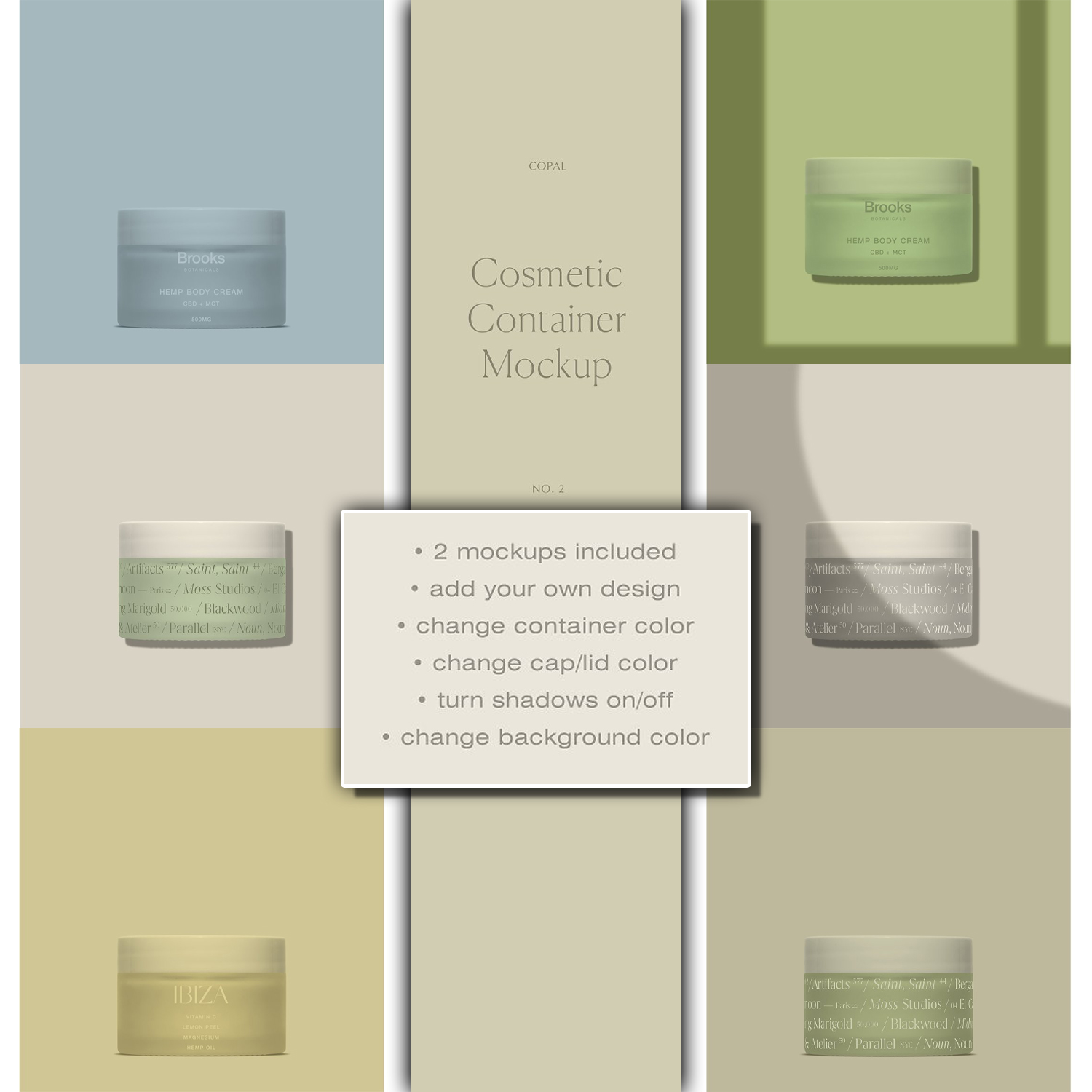 Prints of cosmetic container mockup.