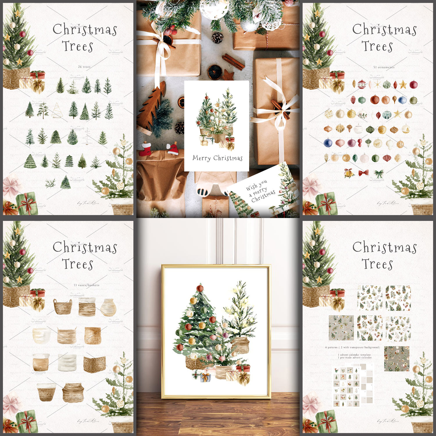 Christmas trees and elements of Christmas.
