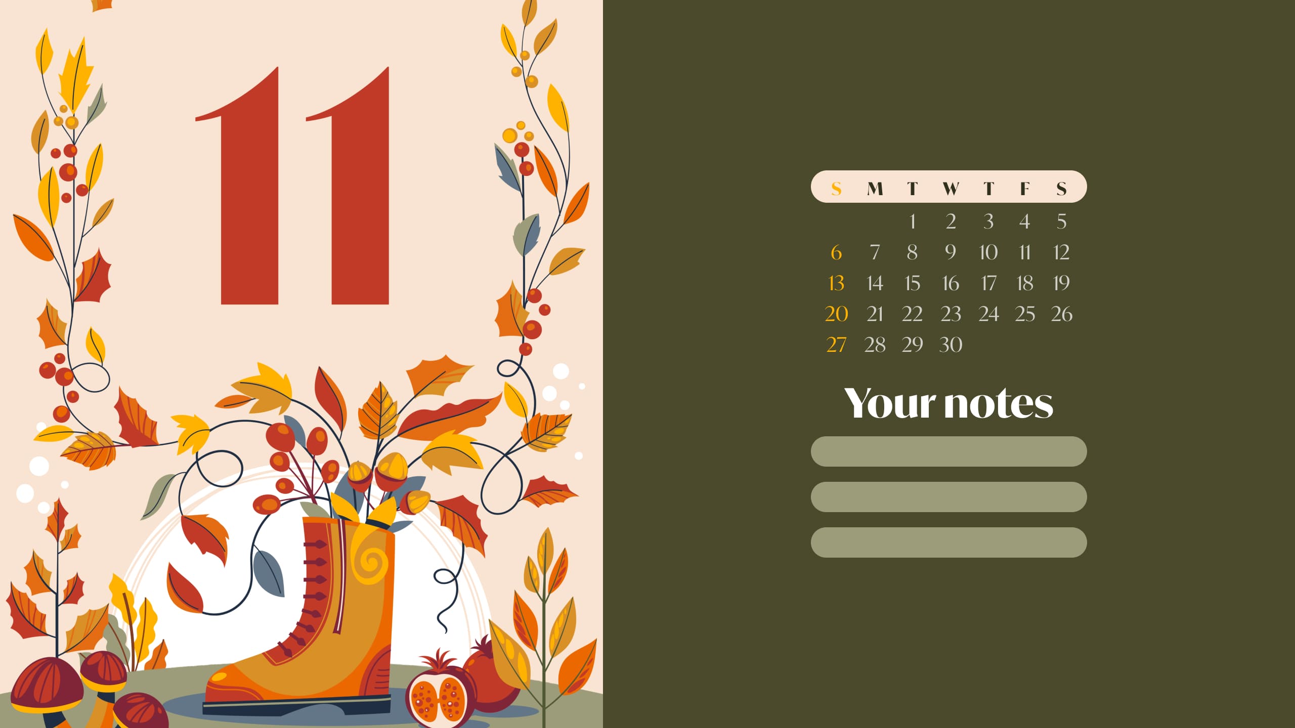 Free cute November calendar 2560x1440.