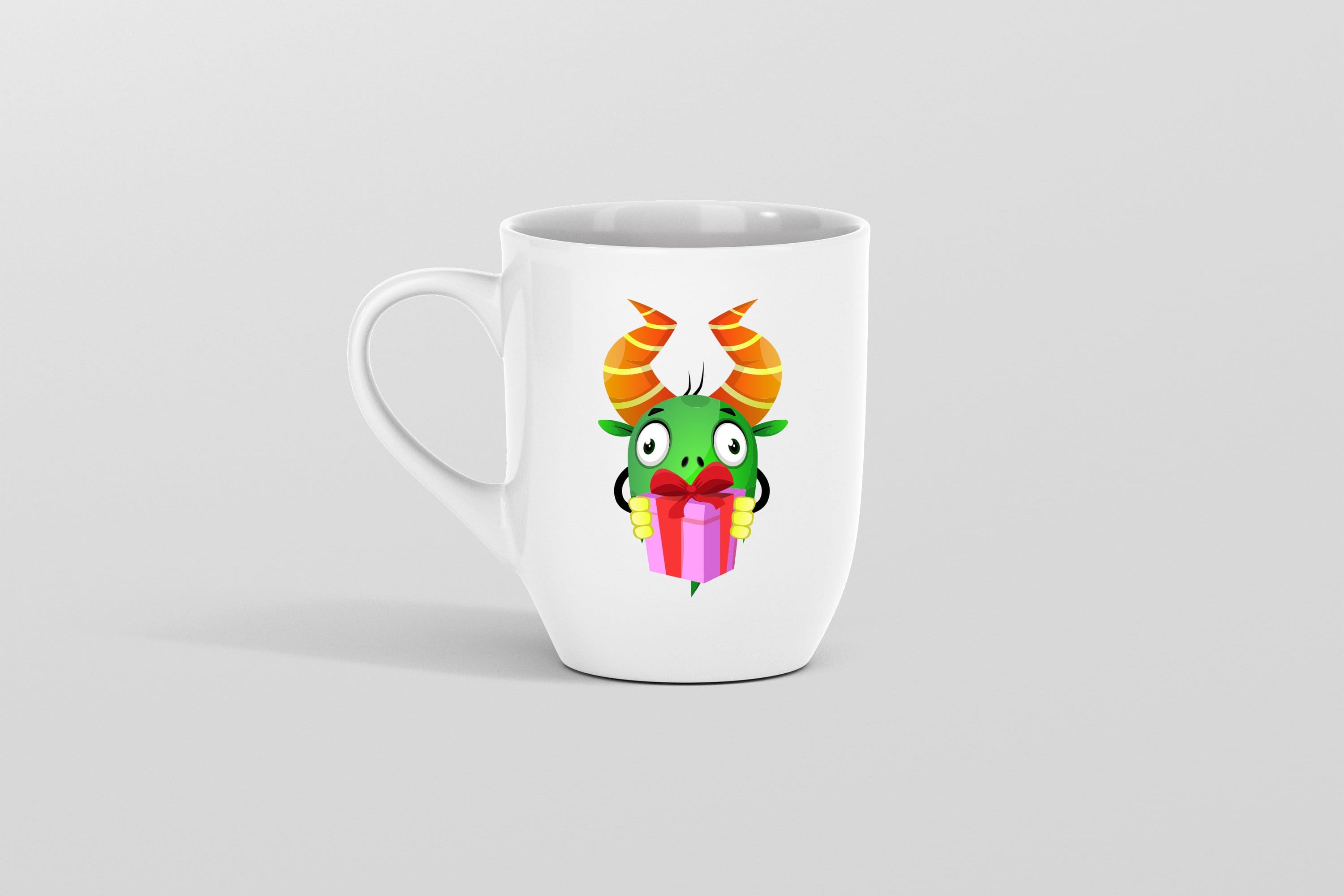 A cup with a monster print.