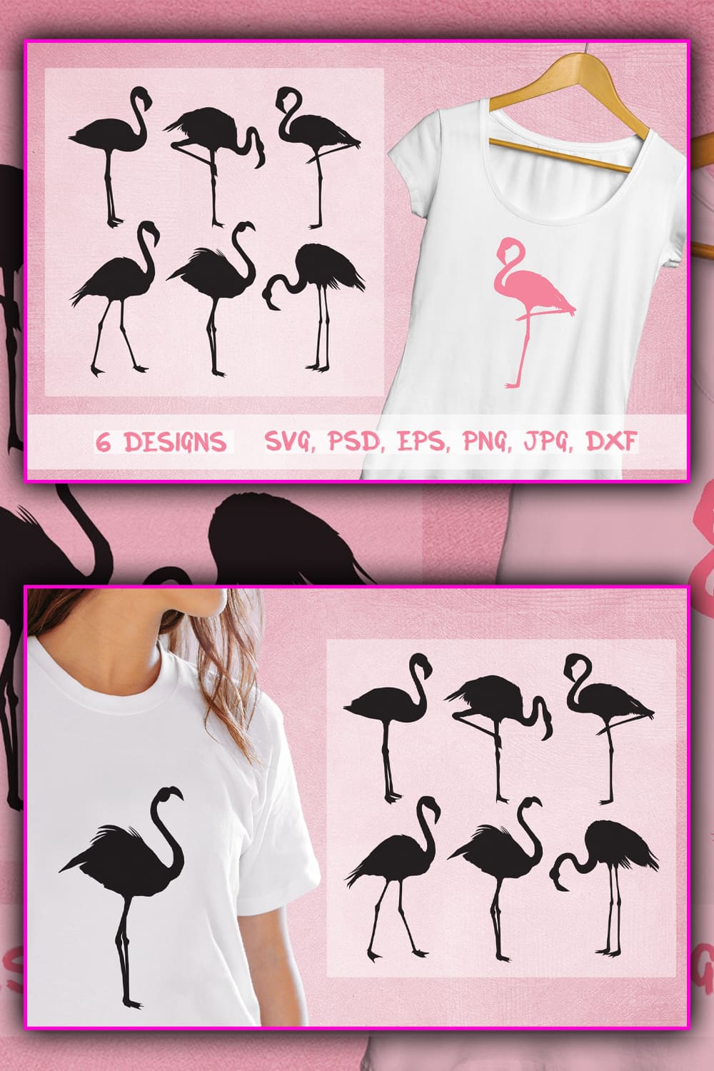 A wonderful image of flamingo silhouettes in black.