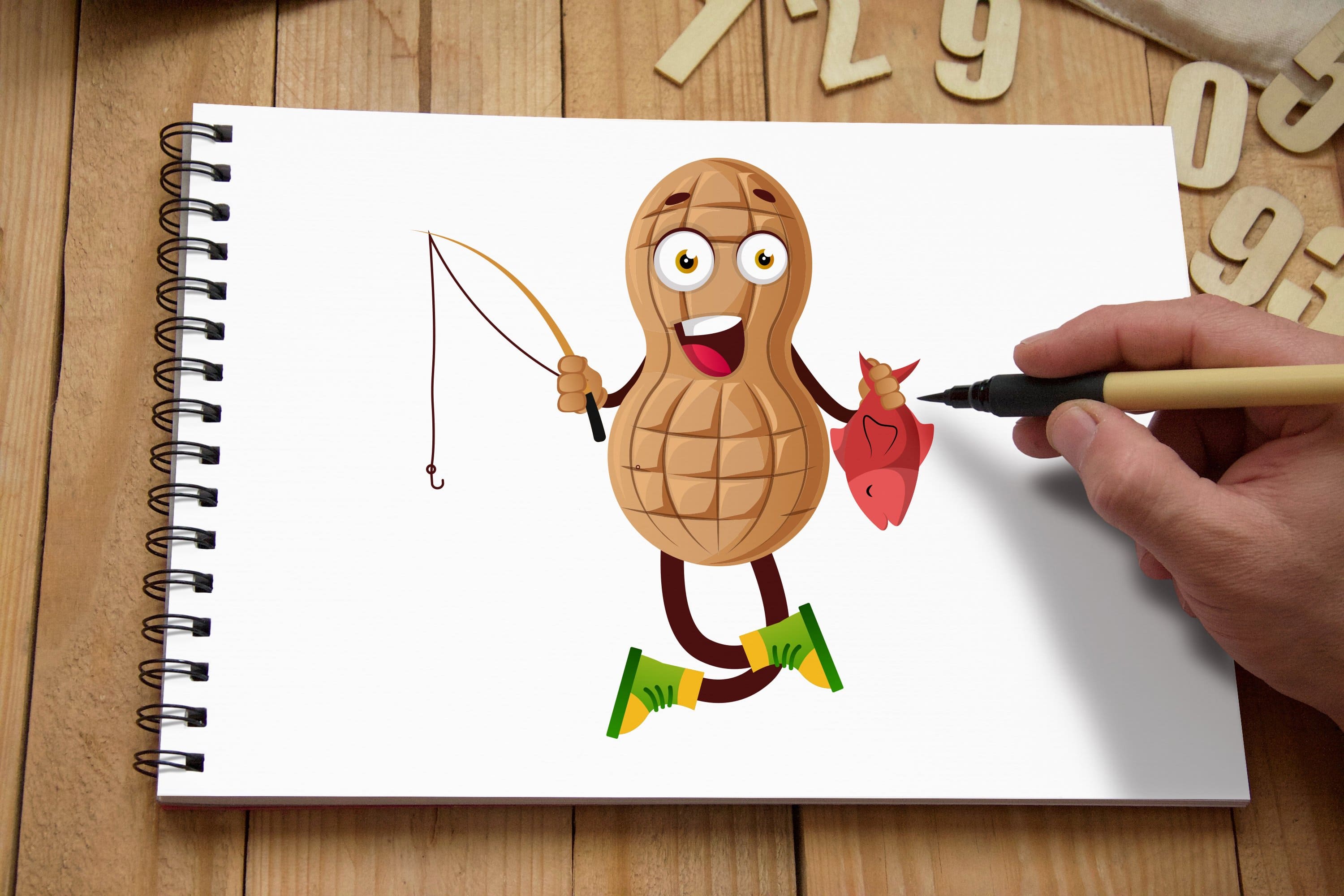 Mr. Peanut on a page in a notebook.