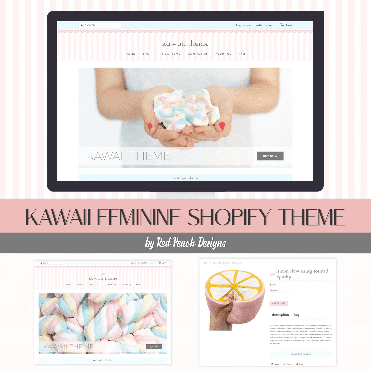 Preview Kawaii Feminine Shopify Theme on the tablet.