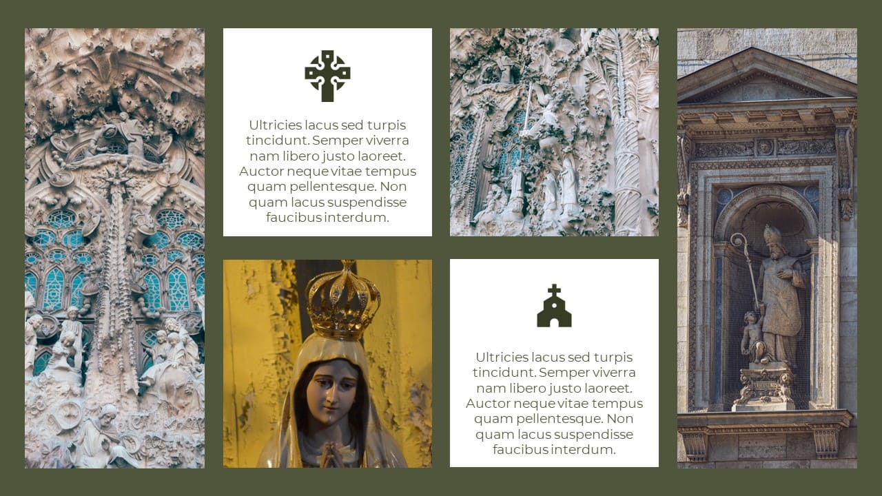 The slide of the presentation shows sculptures of saints.