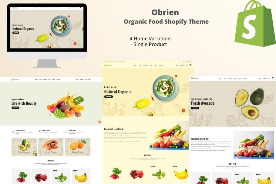 4 home variations of Organic Food Shopify Theme – Obrien.